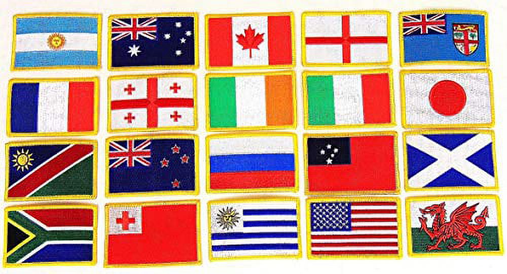Rugby World Cup 2019 Flag Patch Set - Set of 20 Embroidered Flag Patches  3.50 x 2.25, One Flag Patch for Each Team Competing for The Cup; Iron On  or